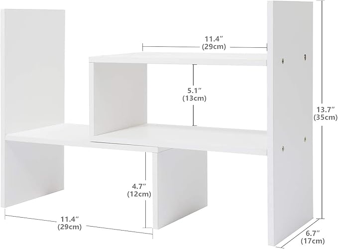 Hongtaitong Natural Wood Bookcase,Bookshelf on Desk, Expandable Bookselves on Room,Organizer Expandable Desktop,Adjustable Desktop Shelves and Office Shelves，Counter Organizer Kitchen,White-NeatNest