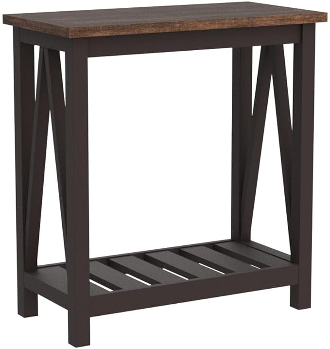 ChooChoo Farmhouse End Table, Rustic Vintage Narrow End Side Table with Storage Shelf for Small Spaces, Nightstand Sofa Table for Living Room, Bedroom Espresso 2 Pack-NeatNest