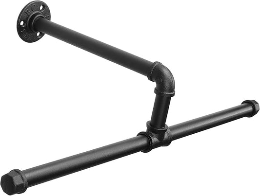 Industrial Pipe Clothes Rack Floating DIY Wall Mounted, Heavy Duty Rustic Vintage Clothing Rod, Metal Garment Bar Space-Saving Hanging for Bedroom, Bathroom and Laundry Room (Black)-NeatNest