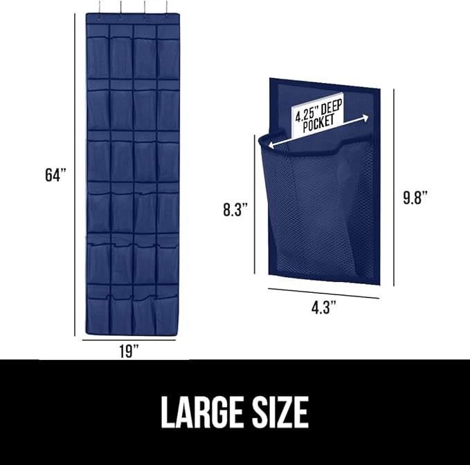 GORILLA GRIP Over the Door Shoe Organizer, 24 Large Breathable Mesh Pockets, Space Saving Hanging Storage Holder, Closet Rack Hanger Holds Up to 40 lbs, Hangs on Closets for Shoes, Accessories, Navy-NeatNest
