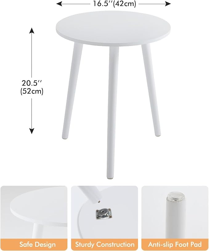 Apicizon Small Round Side Tables End Table Bedroom, White Nightstand Bedside Table for Living Room, Coffee Table with White Wood Legs, 16.5 x 20.5 Inches-NeatNest