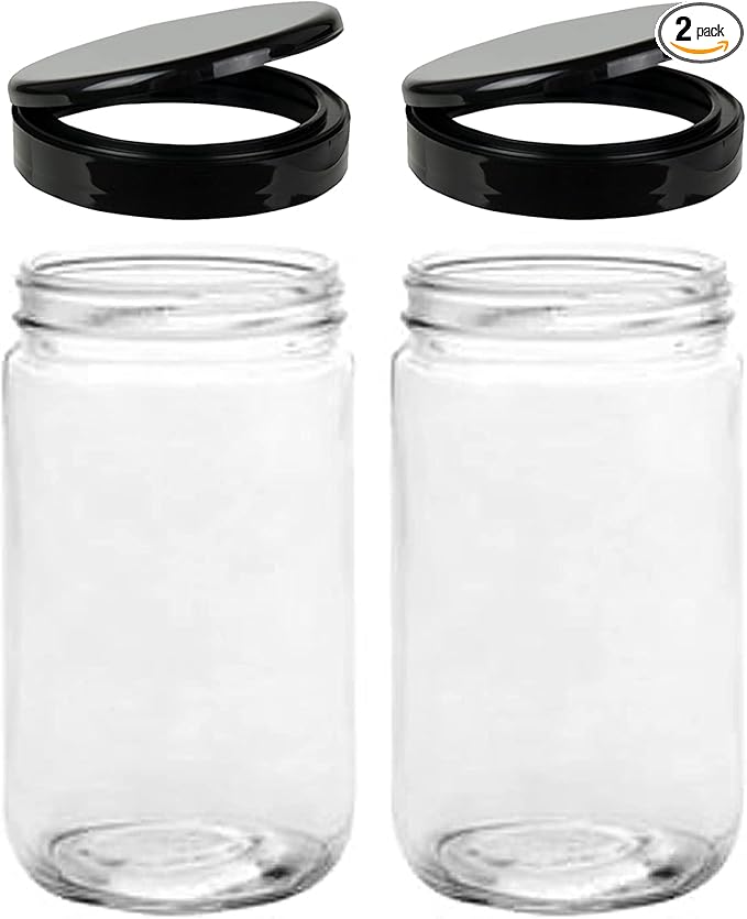 Jarming Collections 32oz Extra Wide Mouth Glass Storage Jar with BPA-Free Plastic Lid – Quart Size Airtight Mason Jar for Kitchen, Pantry, and Food Storage (Set of 2)