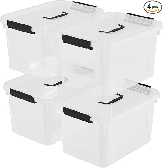 4-Pack Clear Latch Storage Box with Lid, Plastic Lidded Storage Bin, 10 Quart