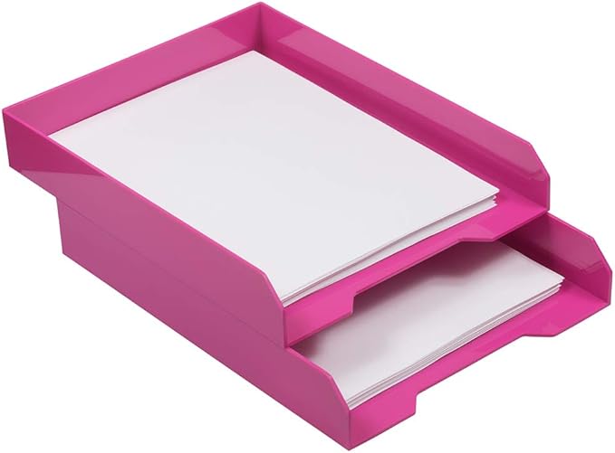 JAM PAPER Stackable Paper Trays - Pink - Desktop Document, Letter, & File Organizer Tray - 2/Pack-NeatNest