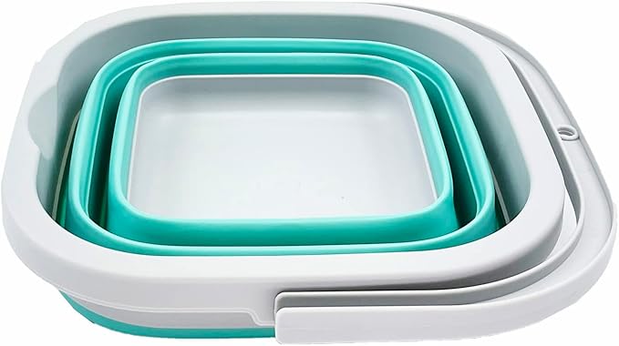 SAMMART Collapsible Rectangular Cleaning Bucket 5L (1.3 Gallon)- Foldable Camping Beach Sand Water Pot Pail- Portable Space Saving Tub for Household, Outdoor Car Washing (Grey/Pine)-NeatNest