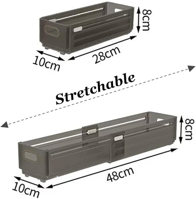 Foldable Storage Bins, Plastic Expandable Boxes for Organizing, Adjustable from 11-18.8" Drawer Organizers Separators Dividers for Bedroom Kitchen Utensils Tools Closet, Small Grey-NeatNest