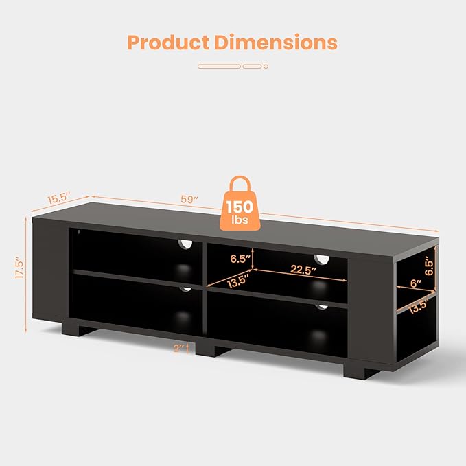 Giantex Modern TV Stand for TVs up to 65 Inch, Wood Entertainment Center w/ 8 Open Storage & Adjustable Shelves, Television Stands w/ 4 Cable Holes, TV Console Table for Living Room, Bedroom (Black)-NeatNest