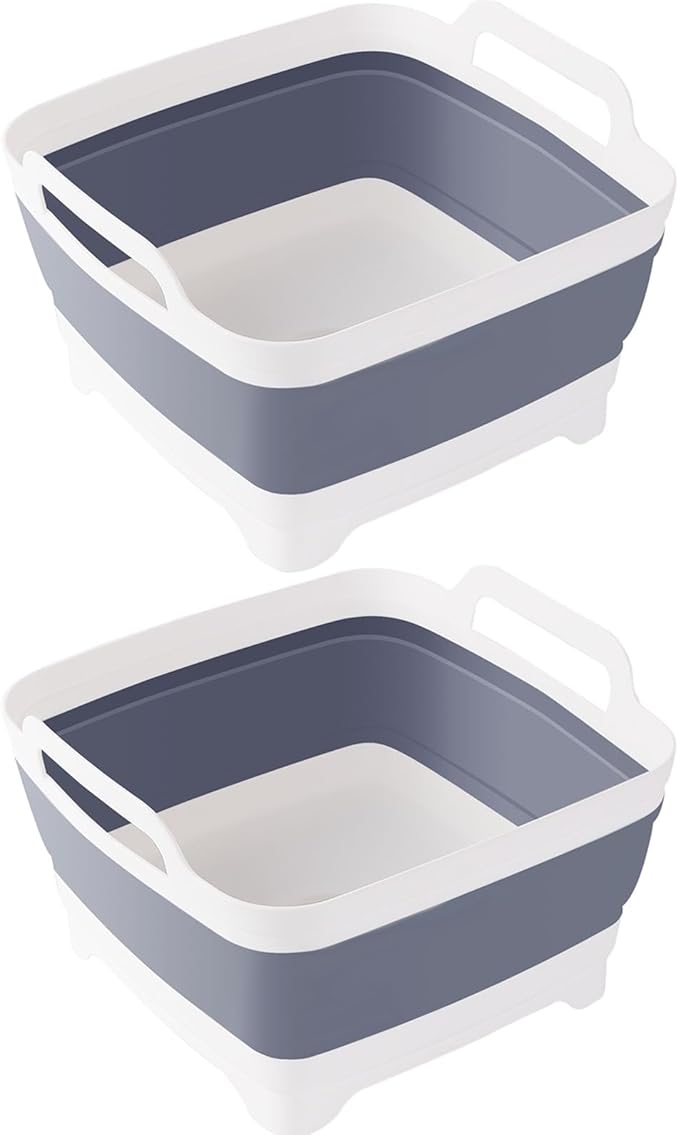 Collapsible Dish Tub 2X9L-Collapsible Basin Bucket Portable Sink-Outdoor Multiuse Foldable Sink Tub Wash Dish Basin for Kitchen Basin RV Camping (Grey+Grey)-NeatNest