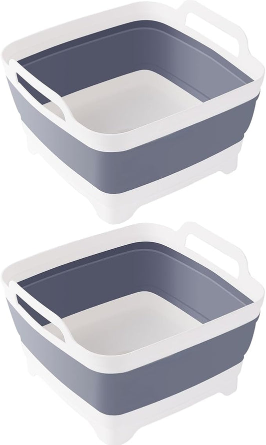 Collapsible Dish Tub 2X9L-Collapsible Basin Bucket Portable Sink-Outdoor Multiuse Foldable Sink Tub Wash Dish Basin for Kitchen Basin RV Camping (Grey+Grey)-NeatNest