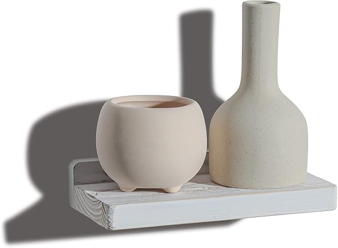 Freezing point Small Floating Shelves for Wall Set of 2 Natural Wood 8Inch Mini Wall Shelf Decor Plant Display Collectibles Mounted Kitchen Bathroom Bedroom Corner Decorative Storage Tiny Stand White-NeatNest