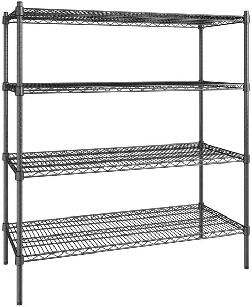 21" x 48" NSF Black Epoxy 4-Shelf Kit with 54" Posts, Heavy Duty Storage Shelving, Wire Shelving Kit, NSF Commercial Storage Rack Unit
