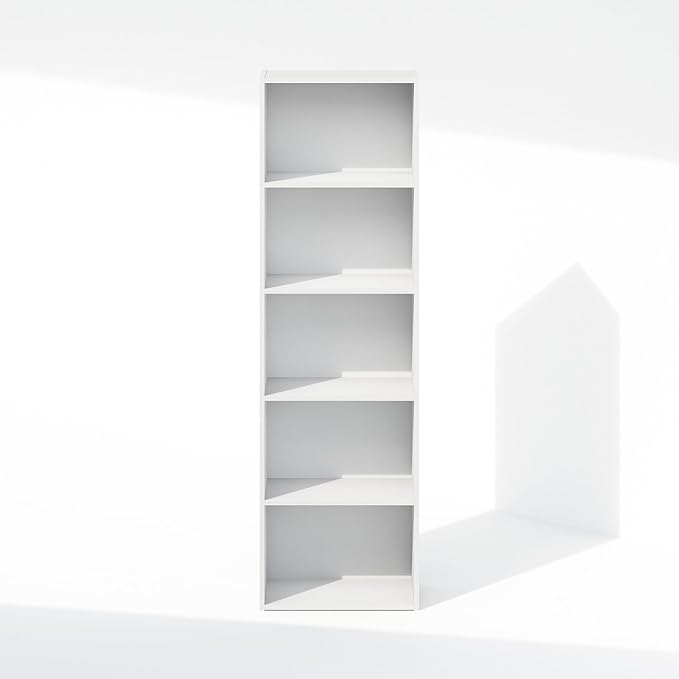Furinno Reed 5-Tier Open Shelf Clothing & Closet Storage Organization, White-NeatNest