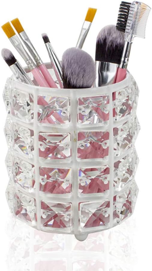 AKOAK 1 Pack Crystal Makeup Brush Holder Office Supplies Storage Rack Eyebrow Pencil/Lipstick/Pencil Makeup Container, Dressing Table, Bedroom, Office (White)-NeatNest
