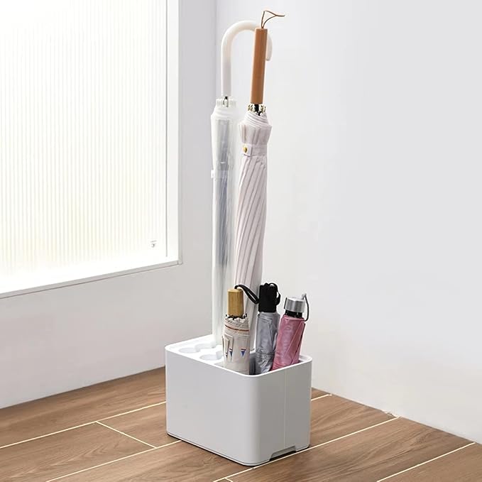 GeLive 10 Hole Umbrella Rack Stand Holder with Drip Tray Space Saver Organizer Fits Entryway Corner Home Office Decor, Hold 10 Umbrellas (White)
