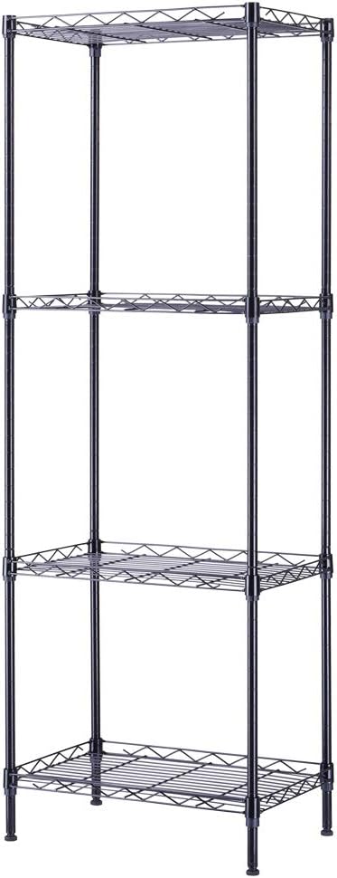 4-Tier Adjustable Metal Storage Rack Wire Shelving Unit for Pantry, Closet, Kitchen, Laundry, Bathroom (Black, 4-Tier)