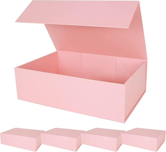 Aimyoo Pink Magnetic Gift Boxes with Lids 13.8x9x4.3 in, Large Bridesmaid Groomsman Proposal Box, Rectangle Collapsible Box for Present Graduation Birthday Storage 5 Pack-NeatNest