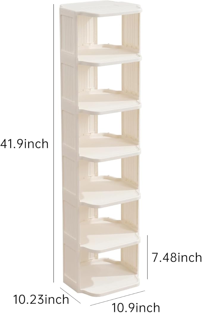 Small Shoe Rack, 7 Tier Plastic Vertical Shoe Rack for Small and Narrow Spaces, Free Standing Shoe Organizer for Closet, Entryway-NeatNest