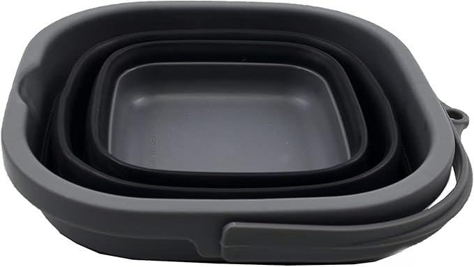 SAMMART 2.6L (0.68 Gallon) Super Mini Sqare Collapsible Plastic Bucket - Foldable Square Tub - Portable Fishing Water Pail - Space Saving Outdoor Waterpot (Grey/Black)-NeatNest