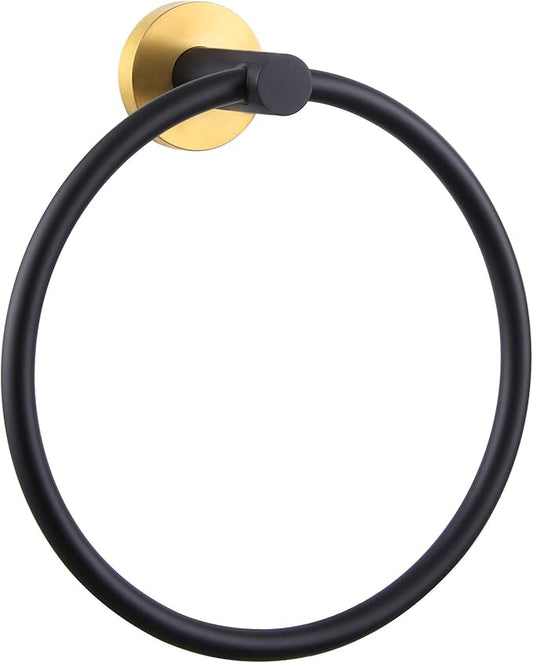 Angle Simple Towel Ring Swivel, Stainless Steel Hand Towel Holder Rack for Bathroom, Black and Gold