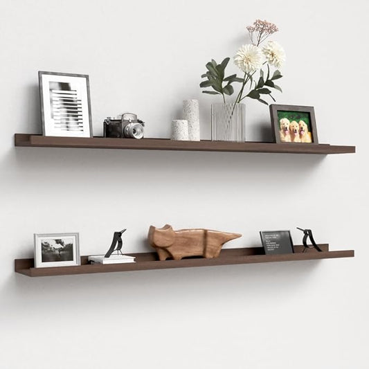 47.2 Inches Long Floating Shelves, 2 Set Farmhouse Wall Shelf for Bedroom, Nursery Book Shelf with Lip, Picture Ledge Shelf for Living Room, Bathroom, Kitchen - Walnut-NeatNest