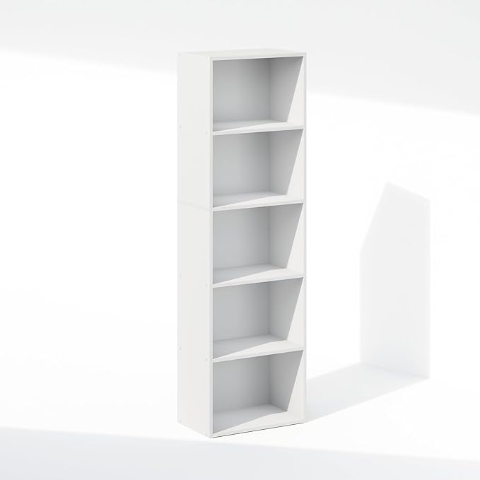Furinno Reed 5-Tier Open Shelf Clothing & Closet Storage Organization, White-NeatNest