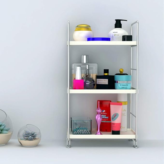 3-Tier Bathroom Countertop Organizer -Makeup Organizer -Corner Storage Shelf- Kitchen Spice Rack Standing Shelf-Great for Vanity, Bathroom, Bedroom, Kitchen (Silver & White)-NeatNest