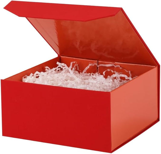 1 Pcs 6x6x3 Inch Red Magnetic Gift Box Small Magnetic Box with Crinkle Paper Red Small Gift Box with Shredded Paper Luxury Gift Boxes with Lids for Presents-NeatNest