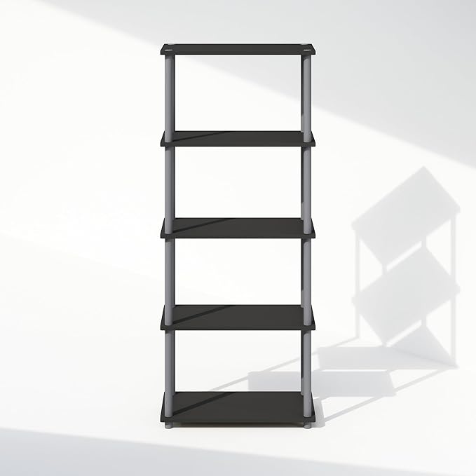 Furinno Turn-N-Tube 5-Tier Multipurpose Compact Bookcase, Black/Grey-NeatNest