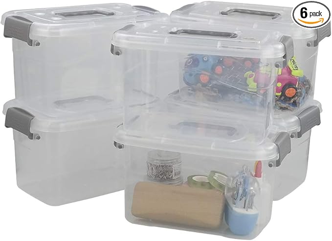 6 Quart Small Storage Bin, 6 Packs Plastic Storage Box with Lid
