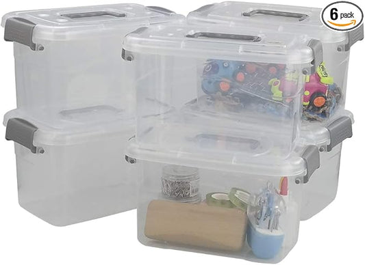 6 Quart Small Storage Bin, 6 Packs Plastic Storage Box with Lid