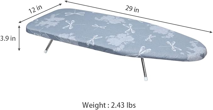 Duwee 12"x29"Table top Ironing Board with Thicken Felt Padding, Heat Resistant Cover,Stainless Steel Legs