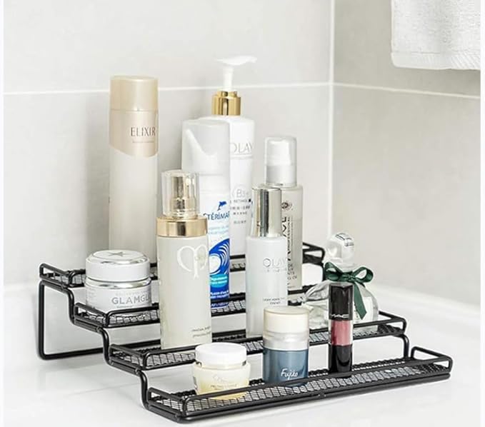 2 Pack Spice Rack Organizer for Cabinet, 4 Tier Expandable Seasoning Organizer Shelf, Spice Holder with Protection Railing, Metal, Black-NeatNest