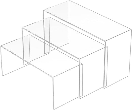 9x9.5x10 Inch Clear Display Risers Shelf 3pcs, Countertop Rectangular Acrylic Display Stands for Funko Pop Figure, Bags, Collectibles-NeatNest