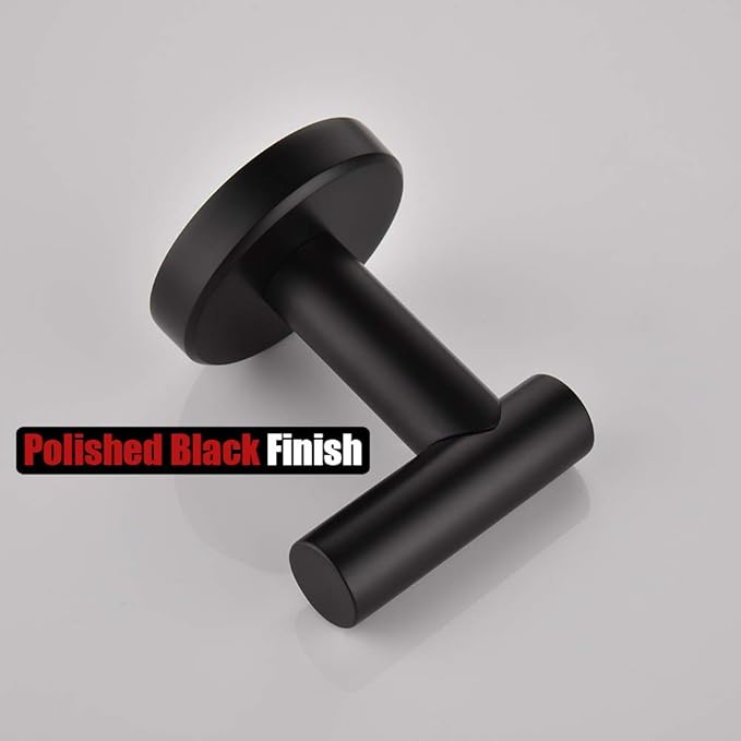JQK Black Bathroom Towel Hook, Coat Robe Clothes Hook for Bathroom Kitchen Garage Wall Mounted (2 Pack), 304 Stainless Steel Matte Black, TH100-PB-P2-NeatNest