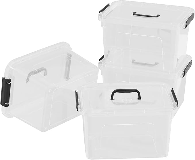 4-Pack Clear Latch Storage Box with Lid, Plastic Lidded Storage Bin, 10 Quart