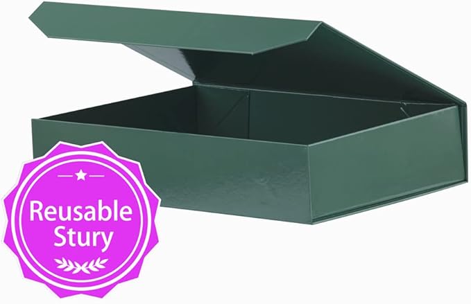 Green Gift Boxes with Lids - Small 12 x 8 x 2.7 Inches, Clothes Gift Boxes for Presents, Magnetic Closure, Bulk Cute Box for Packaging (Glossy Surface)-NeatNest