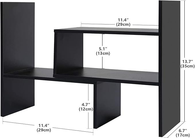 Aleiodvn 2-Shelf Desktop Bookshelf, Adjustable Storage Rack, Modern Design, Home Decor(Black)-NeatNest