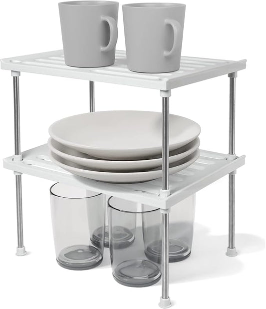 carrotez Kitchen Cabinet Organizer, Cabinet Shelves and Storage, Pantry Storage Shelf Organizer, Kitchen Counter Shelf, Cupboard, Under Sink, Stackable, Expandable, Set of 2, White-NeatNest