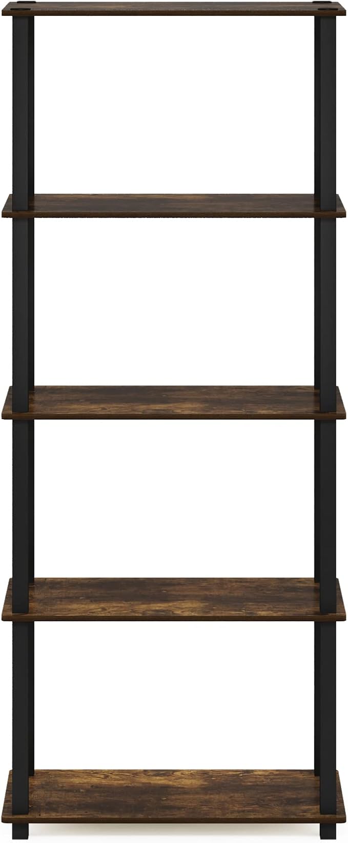Furinno Turn-S-Tube 5-Tier Multipurpose Shelf Display Rack with Square Tubes, Amber Pine/Black-NeatNest