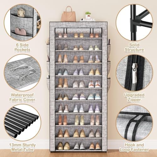 Covered Shoe Rack Tall Metal Shoes Rack Organizer for Entryway Garage Closet Tall Shoe Shelf Shoe Storage Cabinet Free Standing Large Garage Shoes Racks Organizer-NeatNest