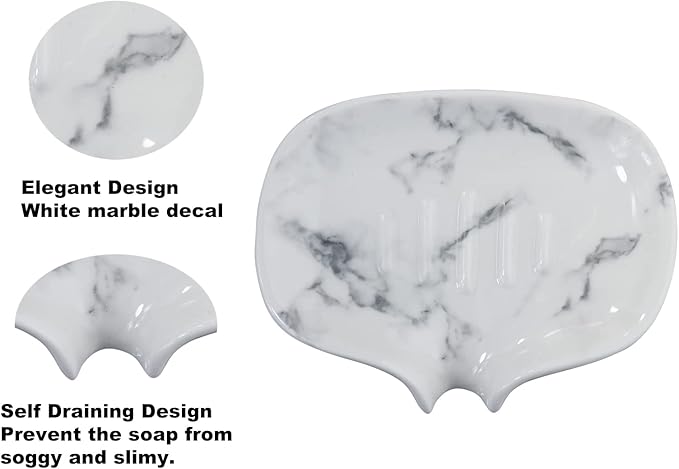 Ceramic Marble Texture Soap Dish, Self Draining Slot, Portable for Shower, Bathroom & Kitchen Sink-NeatNest