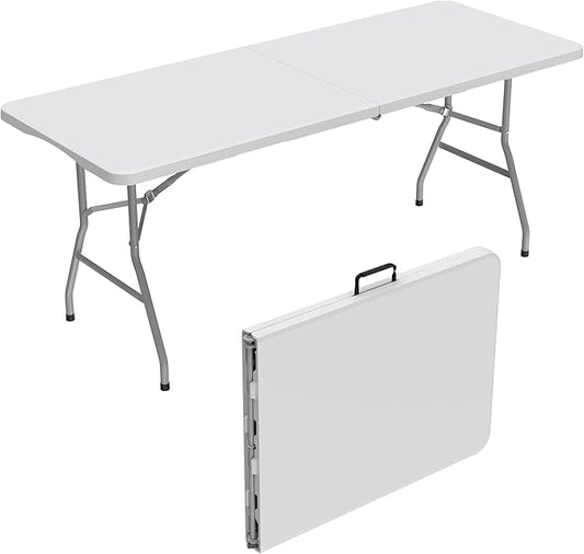 Allpop 6Ft Folding Table for Indoor Outdoor, Fold-in-Half Portable Plastic Dining Table with Carrying Handle for Picnic Party Camping, White-NeatNest