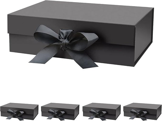 5 Pack 10.5"X7.5"X3.1" Black Magnetic Gift Box with Lid and Ribbon for Presents-NeatNest