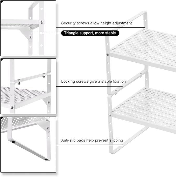 Expandable Counter Organizer Shelf (16.5'' to 27.2''), Countertop Organizer Kitchen Bathroom Pantry Cupboard Home Office for Cups, Dishes, Plates -White-NeatNest
