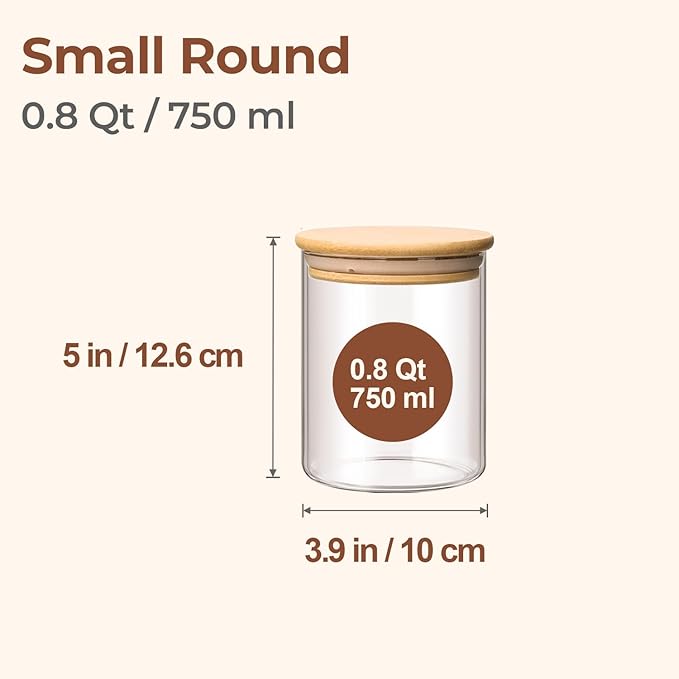 ComSaf 0.8 Qt Glass Food Storage Jars Set of 6, Clear Glass Storage Containers with Lids, Pantry Organization Jar, Spice Jar, Blooming Tea, Coffee and Sugar Container, Small Canister Set for Kitchen-NeatNest