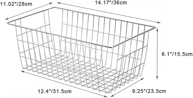 SANNO Farmhouse Freezer Bastets Organizer Bin Large Metal Wire Food Storage Organizer Bin Basket - for Kitchen Cabinets, Pantry, Bathroom, Laundry Room, Closets, Garage - Chrome, 3 pack