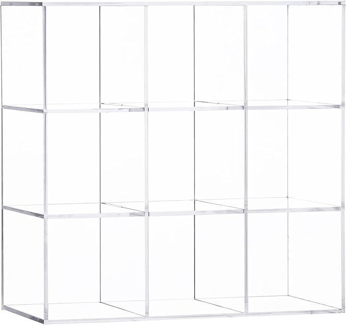 dedoot Acrylic Drawer Organizer, Clear 9 Compartment 3 Section Makeup Organizer Transparent Makeup Jewelry Accessories Storage Organizer, Acrylic Plastic Square Display Cube,7.87x7.87x3.94 Inch-NeatNest