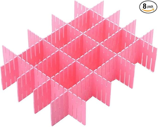 8pcs DIY Plastic Drawer Organizer Adjustable Drawer Dividers for Home Tidy Closet, Socks, Underwear, Office School Supplies, Kitchen Utensil Tools (Pink)-NeatNest