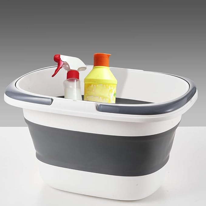4.2 Gal(16L) Large Collapsible Plastic Bucket with Handle for House Cleaning, Space Saving Outdoor Multiuse Foldable Water Pail/Sink for Camping,Fishing,Ice(Grey)-NeatNest