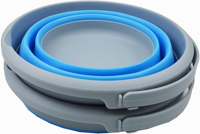 SAMMART 5.5L (1.4 Gallon) Collapsible Plastic Bucket - Foldable Round Tub - Portable Fishing Water Pail - Space Saving Outdoor Waterpot (Grey/Marine Blue (Set of 2))-NeatNest